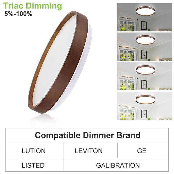 DINGLILIGHTING 13 Inch Wood Grain LED Ceiling Light Fixture, 24W Modern Flush Mount Ceiling Lights, Low Profile Circle Ceiling Lamp for Hallway