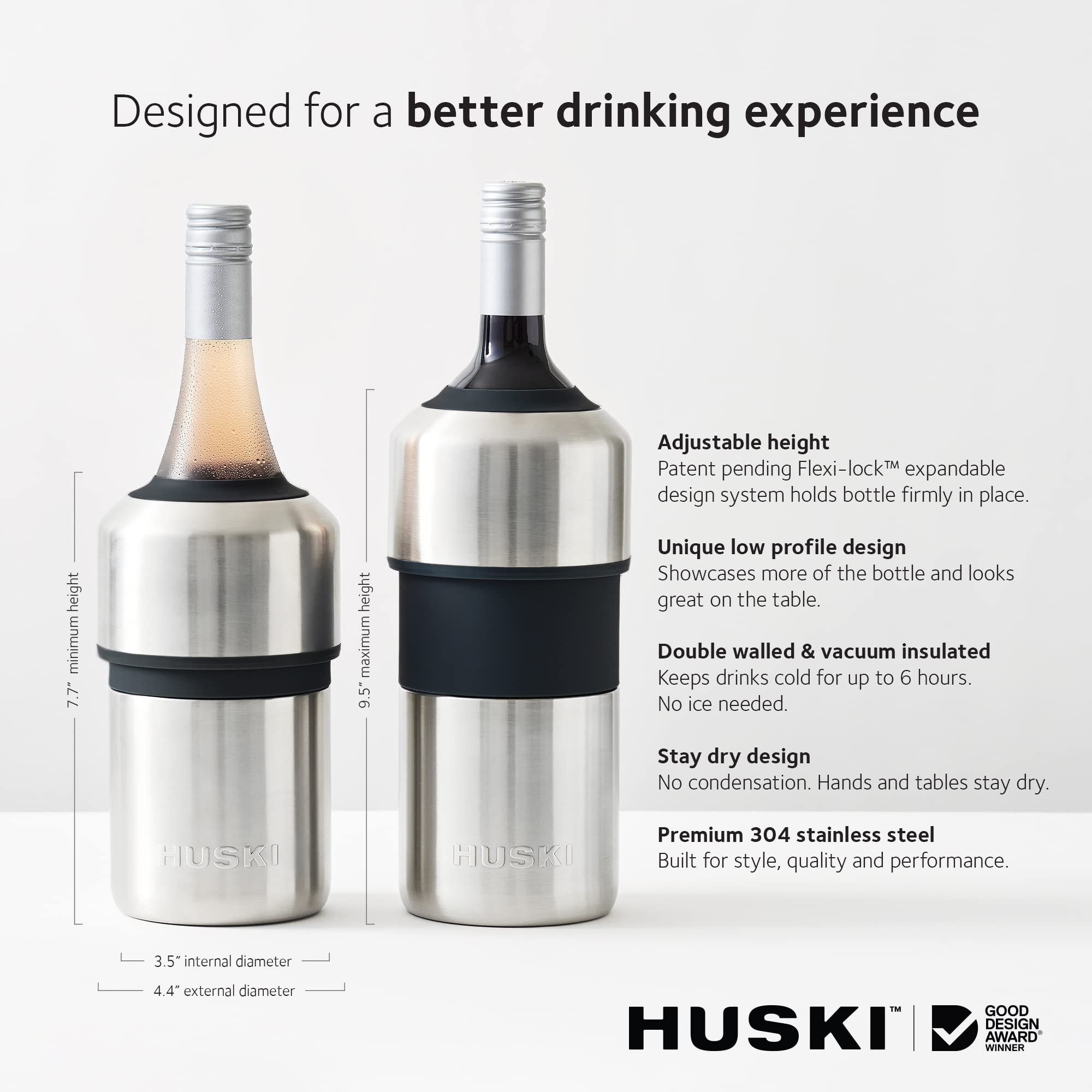 Huski Wine Cooler | Award Winning Iceless Design | Keeps Wine Cold up to 6 Hours | Wine Accessory | Next Generation Ice Bucket | Fits Some Champagne