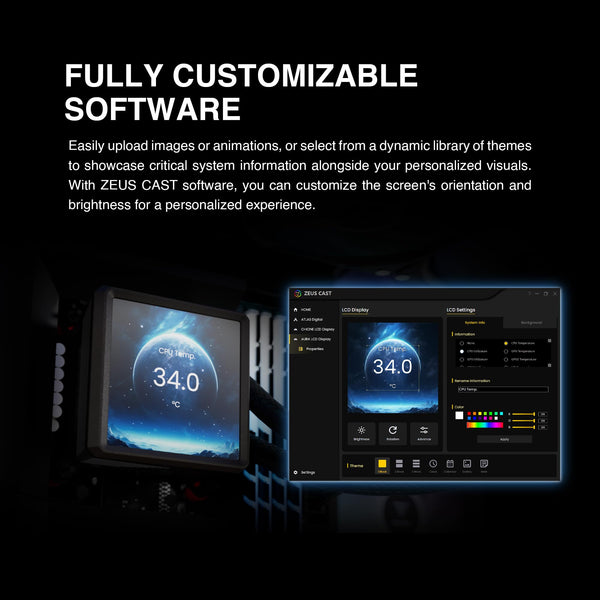 GAMDIAS AURA GL240 LCD 240mm AIO Liquid CPU Cooler, Customizable 4'' IPS LCD Display, Cableless Daisy Chained Fan, Software Ready, Support Low-Noise PWM & ARGB Sync, Intel LGA 1851/1700；AMD AM5, Black