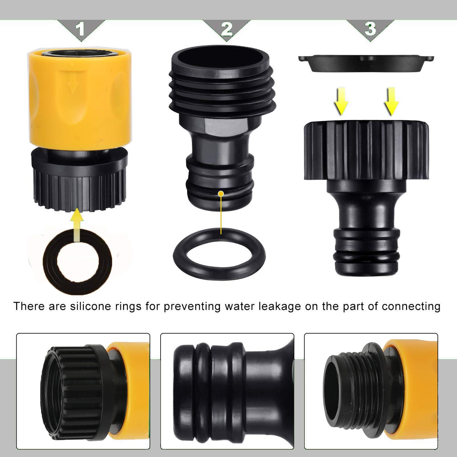 BABADU Garden Hose Pipe Connector Kit 20 Pack: Hoses Nozzle, Hose Repair Connector, Quick Connect, Y Splitter, Male Threaded Adapter, Male&Female Connectors, 2 Way Tap Fittings,Multi Faucet Connectors