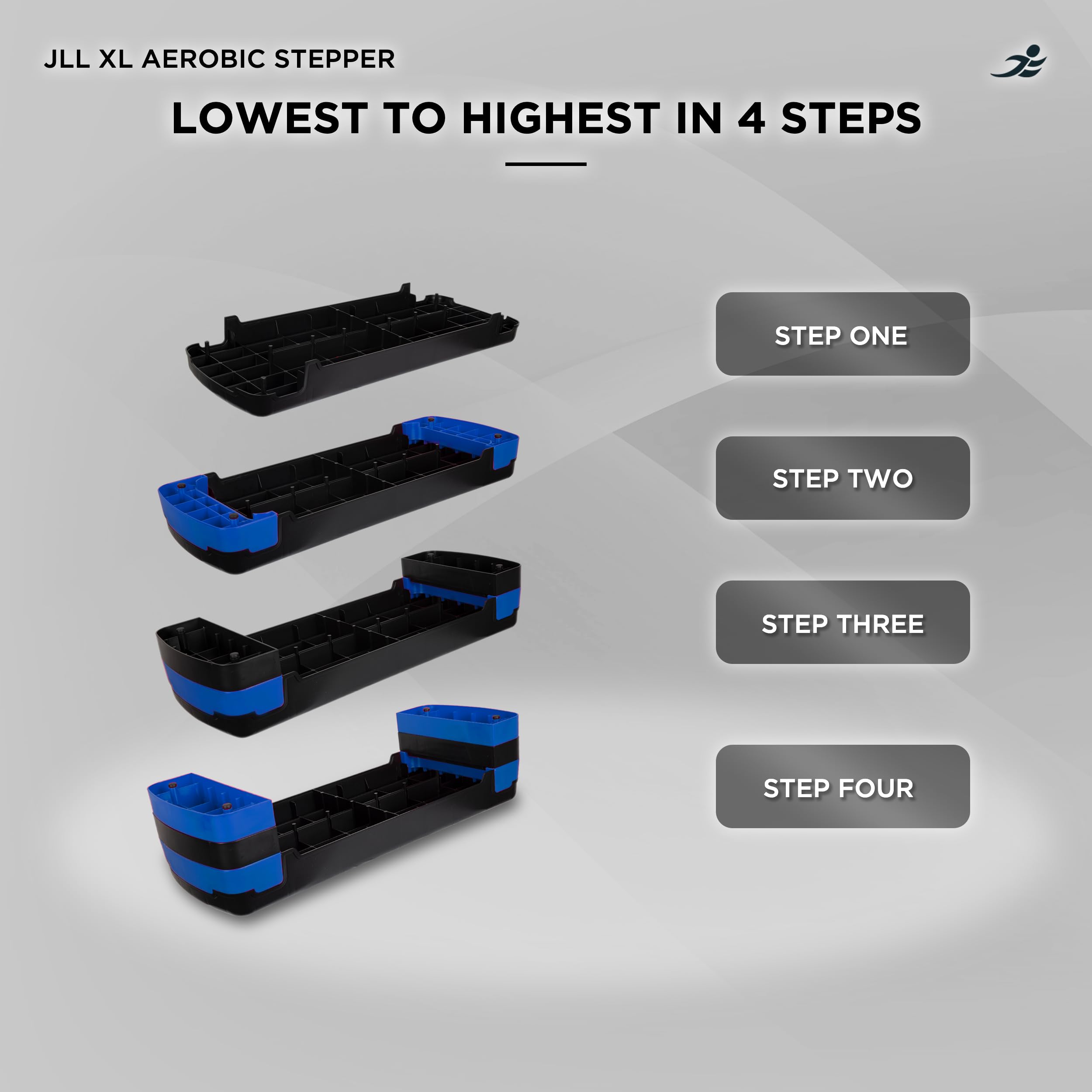 JLL Aerobic Exercise Stepper With Either 2 or 3 Adjustable Step Levels - Great For Home Gym, Cardio, Yoga. (Blue XL)