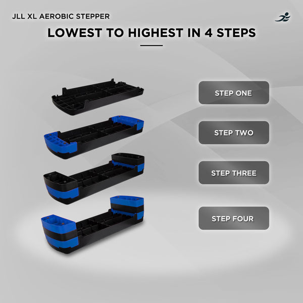 JLL Aerobic Exercise Stepper With Either 2 or 3 Adjustable Step Levels - Great For Home Gym, Cardio, Yoga. (Blue XL)