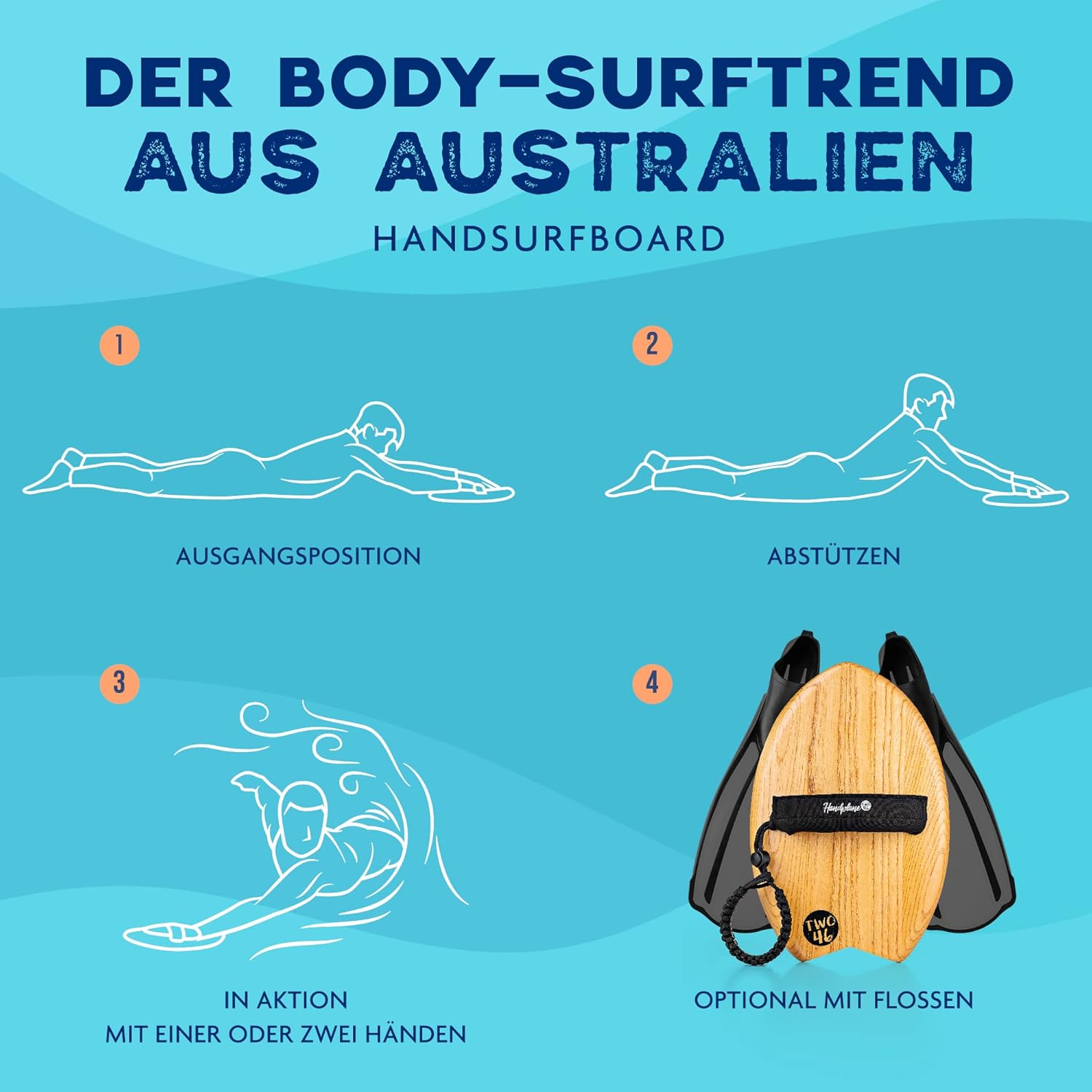 two46 Handboard - Hand Surfboard Made of Sturdy Hardwood | Surfboard to Go | Bodyboard - Surf Trend from Australia