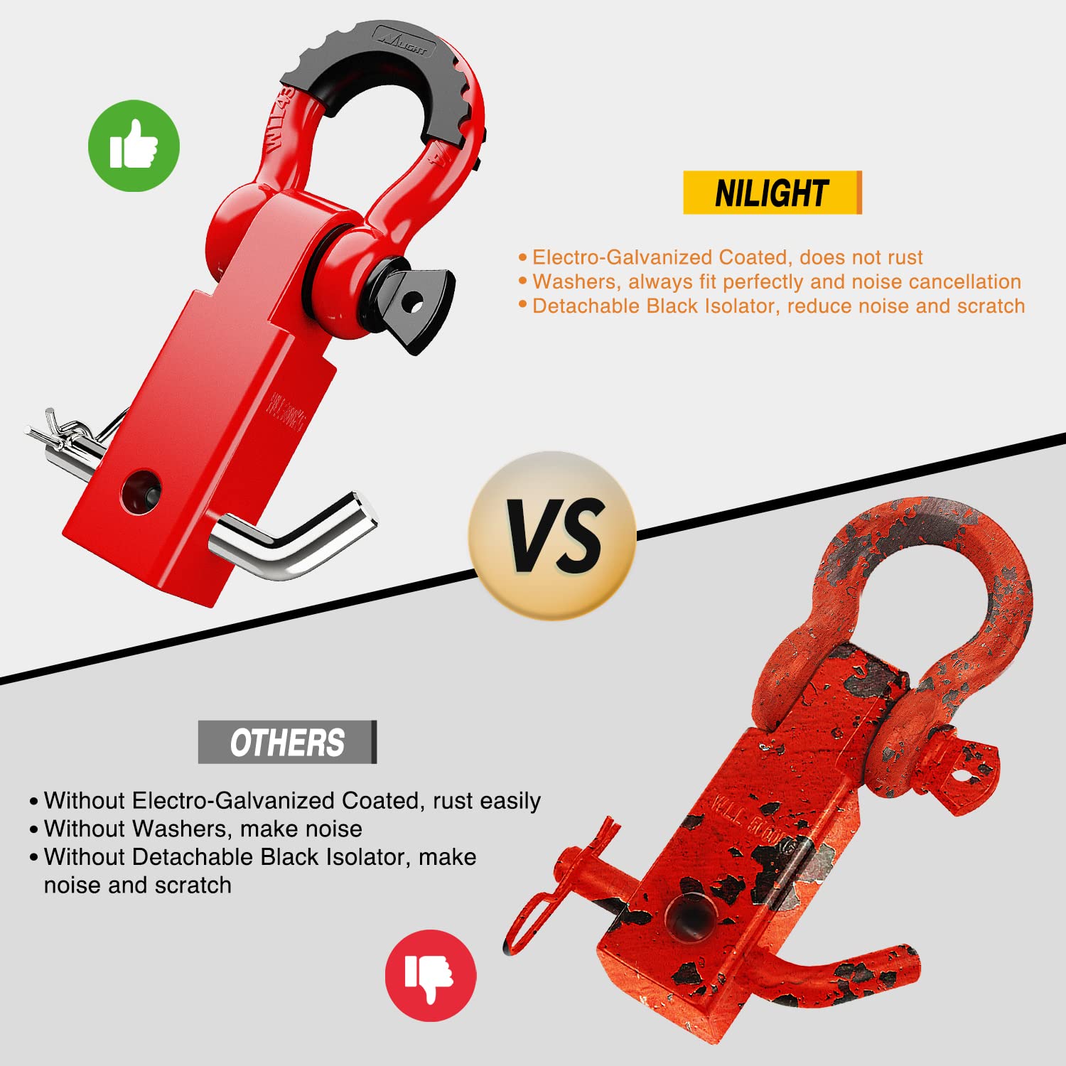 Nilight Shackle Hitch Receiver 2Inch 45000 LBs Breaking Strength 3/4" D Ring Shackle w/Trailer Hitch Pin Heavy Duty Solid Recovery Towing Kit for Trucks Jeeps Off Road,2 Years Warranty