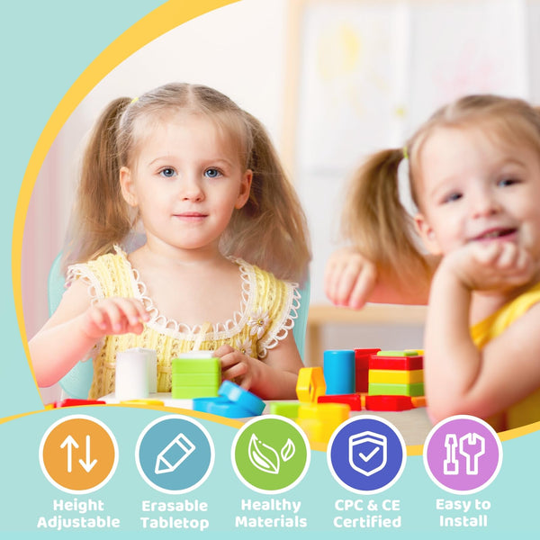 FUNLIO Kids Table and 2 Chairs Set, Height Adjustable Toddler Table and Chair Set for Ages 3-8, Easy to Wipe Arts & Crafts Table, for