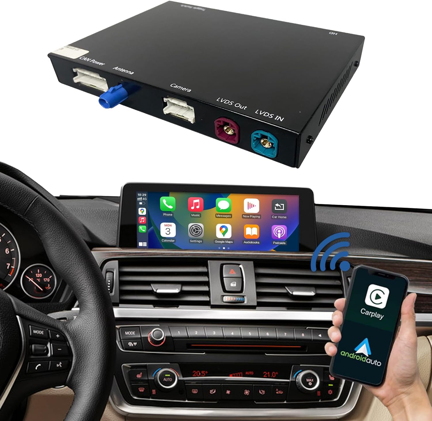 Road Top Wireless Carplay Retrofit Kit Decoder for BMW 1 2 3 4 Series with NBT System F20 F21 F22 F23 F30 F31 F32 F33 2011-2015 Year, Support Wireless Android Auto, Mirrorlink, Reverse Camera