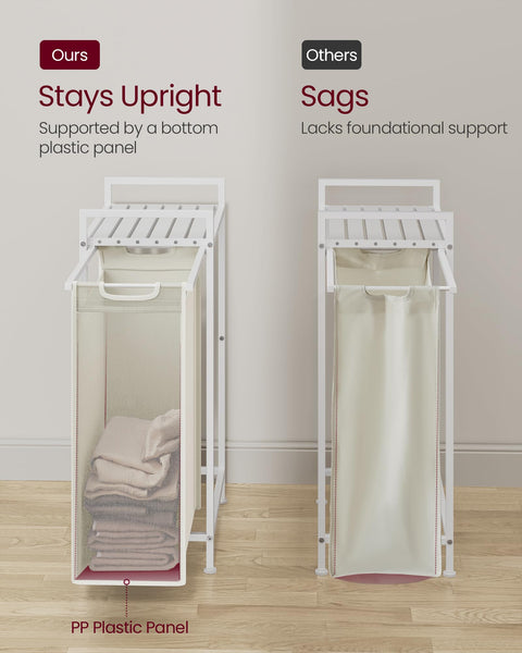 VASAGLE Laundry Basket, Laundry Hamper, Pull-Out and Removable Liner Bag, Shelf, Metal Frame, 65 L, 50 x 33 x 72 cm, Ink Black and Rustic Brown BLH101B01