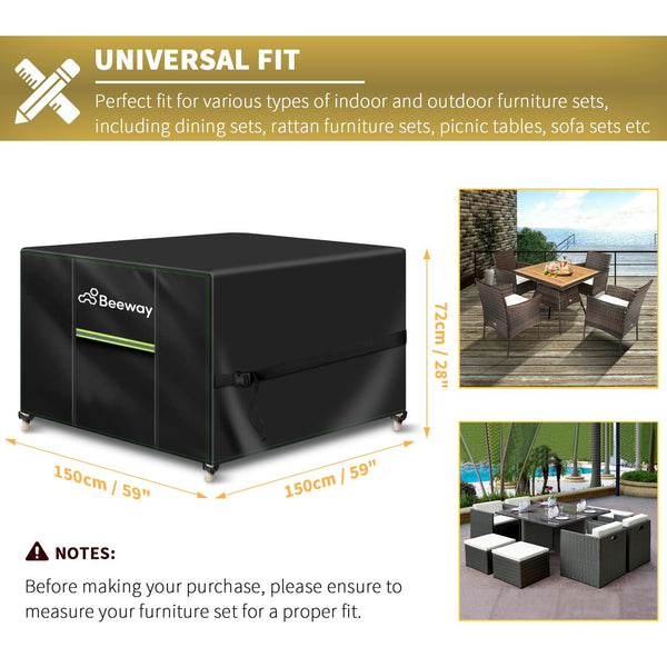 BEEWAY Garden Furniture Cover With Air Vent, Waterproof Patio Rattan Sofa Table Chair Set Cover - 420D Oxford Fabric, Windproof - Rectangular 242 x 182 x 100cm