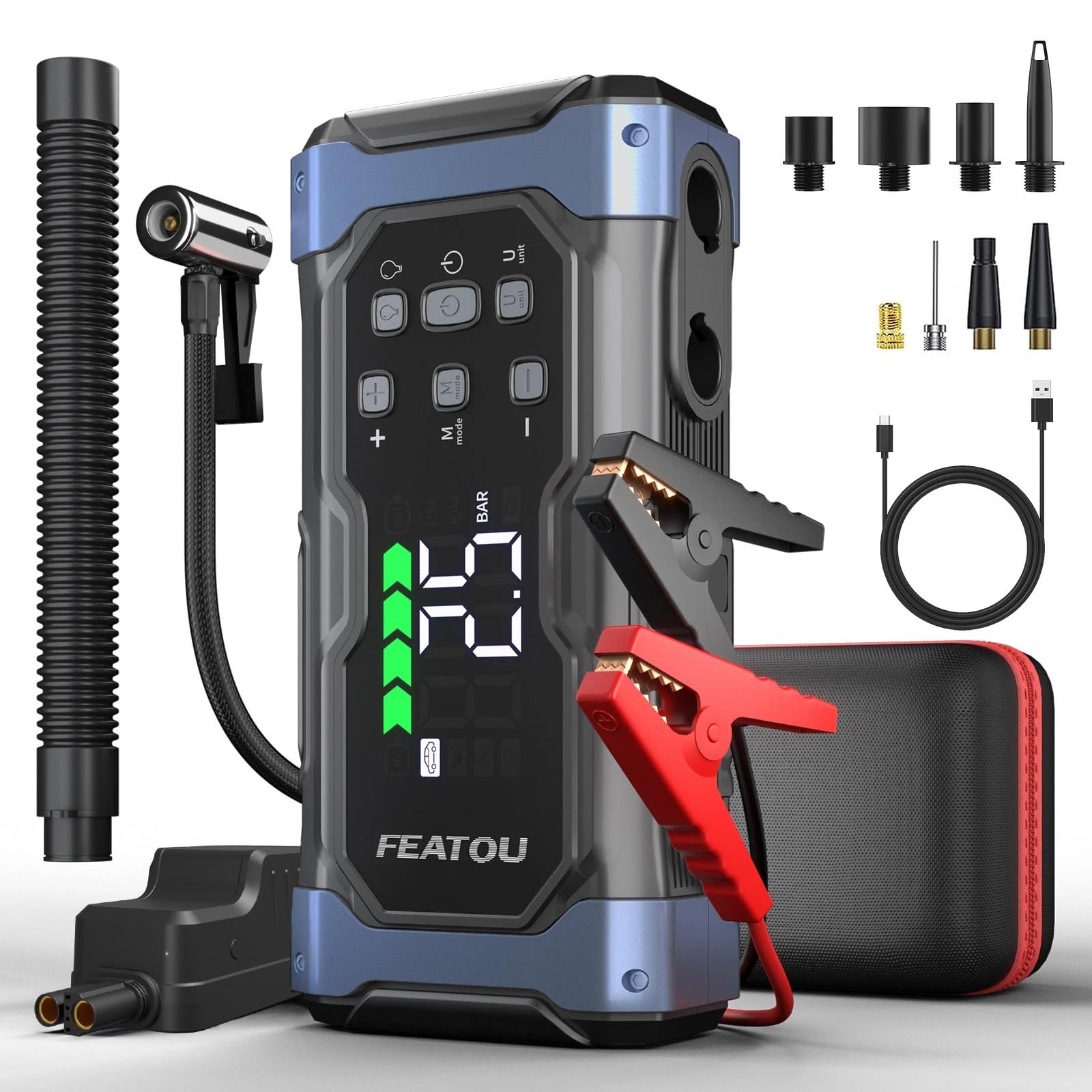 Car Battery Jump Starter 6000A with Air Compressor Tyre Inflator, Safeboost 12V Lithium Battery Booster Pack(for All Petrol/12L Diesel) with 30W Quick Charge, 74Wh Portable Power Bank, Digital Display