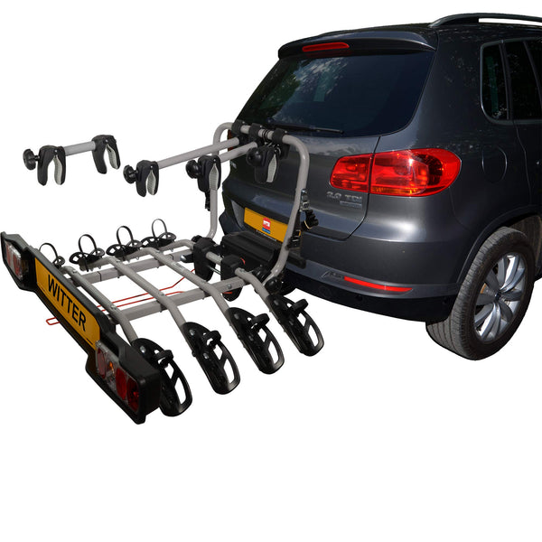 Witter ZX204 Bicyle Bolt-on Towball Mounted Bike Rack for 4 Bikes | Maximum Load of 60kg | Lightboard for 13 Pin Socket