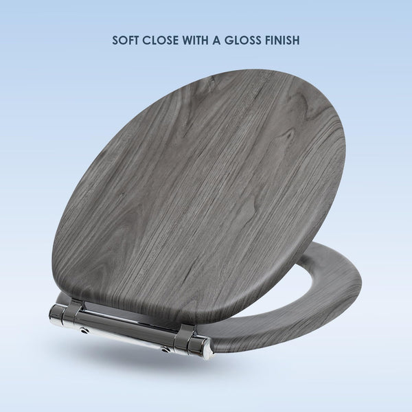AQUALONA® Luxury Soft Close Toilet Seat - Moulded Wood - Stainless Steel Slow Close Hinges - Click, Lift & Clean Technology (Bamboo Toilet Seat)
