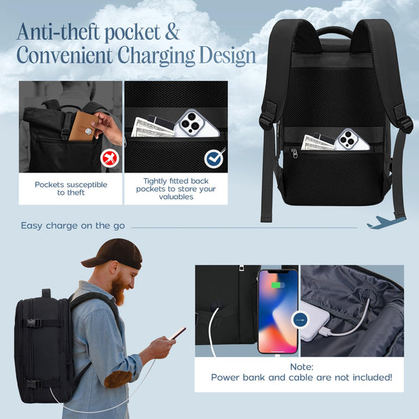 Xkdoai for Ryanair Cabin Bags 40x20x25, Travel Backpack with TSA Approved Clear Bag, Travel Bag Underseat Carry-ons Hand Luggage Bag for Travelling Casual Daypack for Ryan Air Plane