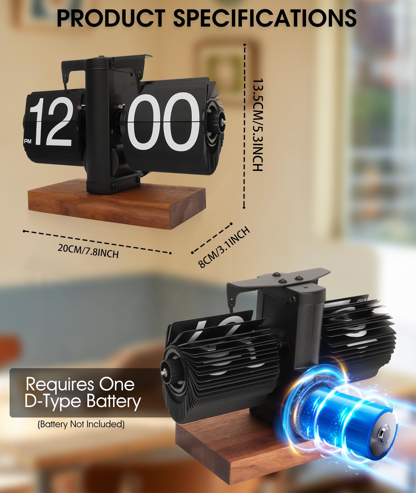 Yusat Retro Flip Clock - Flip Clock Vintage Desk Clock Digital Automatic Turning, Battery Operated Mechanical Desk Clock, Black - Ideal for Home,