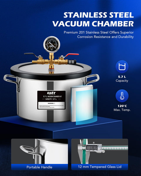 ORION MOTOR TECH 18.9 L Vacuum Chamber with Pump Kit, 3.5 cfm Vacuum Pump and Chamber Kit with Tempered Glass Lid 1.5 m Hose, Vacuum Degassing Chamber Kit for Stabilizing Wood Degassing Silicone Resin