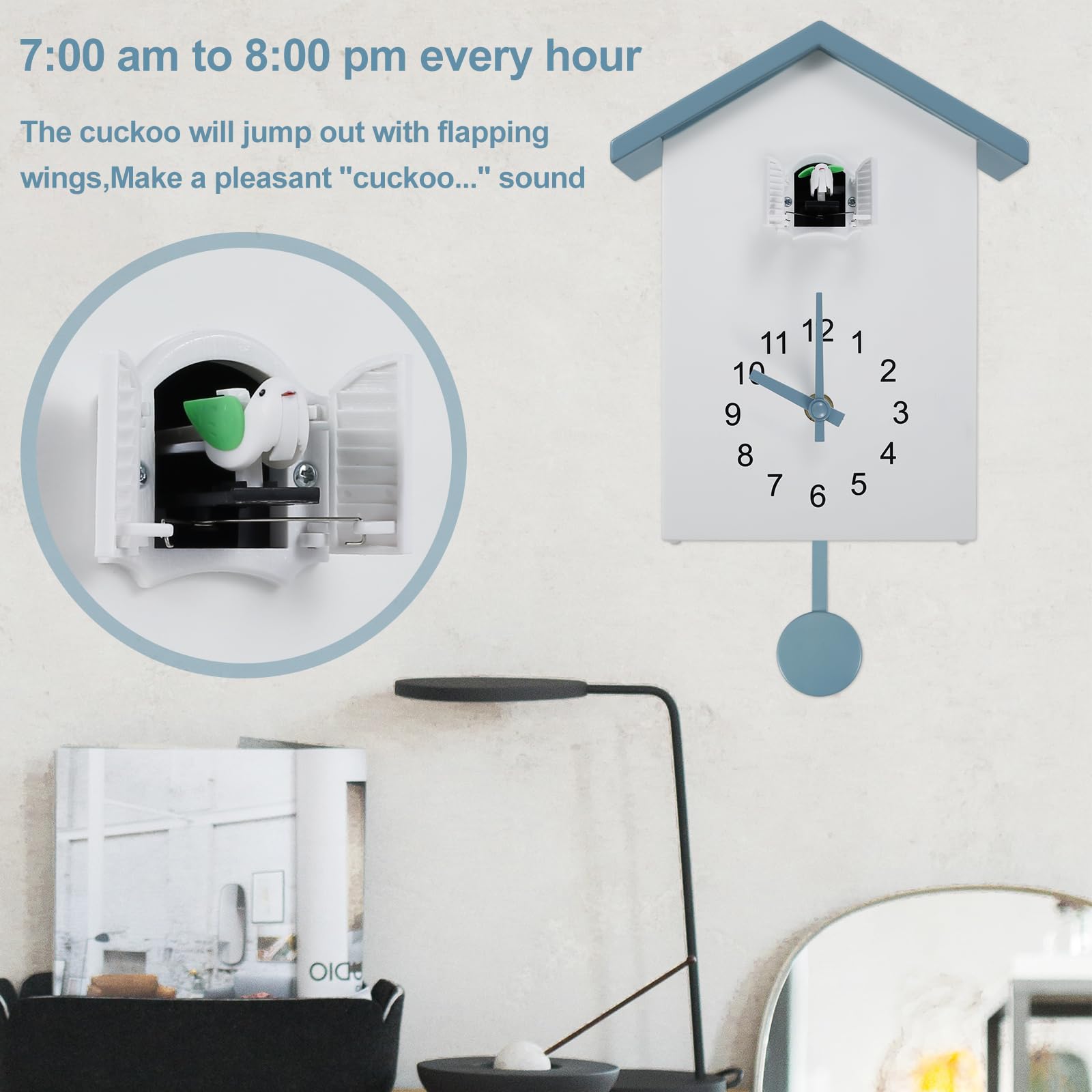 Eummy Minimalist Cuckoo Clock with Pendulum - Battery Powered Wall Clock for Home Decoration