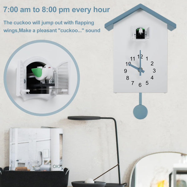 Eummy Minimalist Cuckoo Clock with Pendulum - Battery Powered Wall Clock for Home Decoration