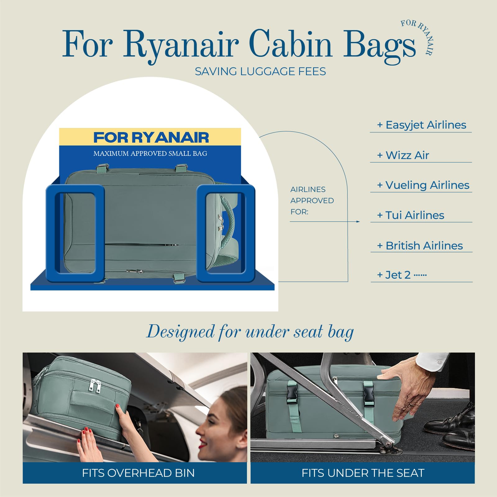 Cabin Bag 45x36x20 for New Easyjet, Underseat Cabin Luggage Bags Carry on Travel Backpack Cabin Size for Airplanes, 30L Hand Luggage Suitcase Water Resistant Laptop Backpacks Black