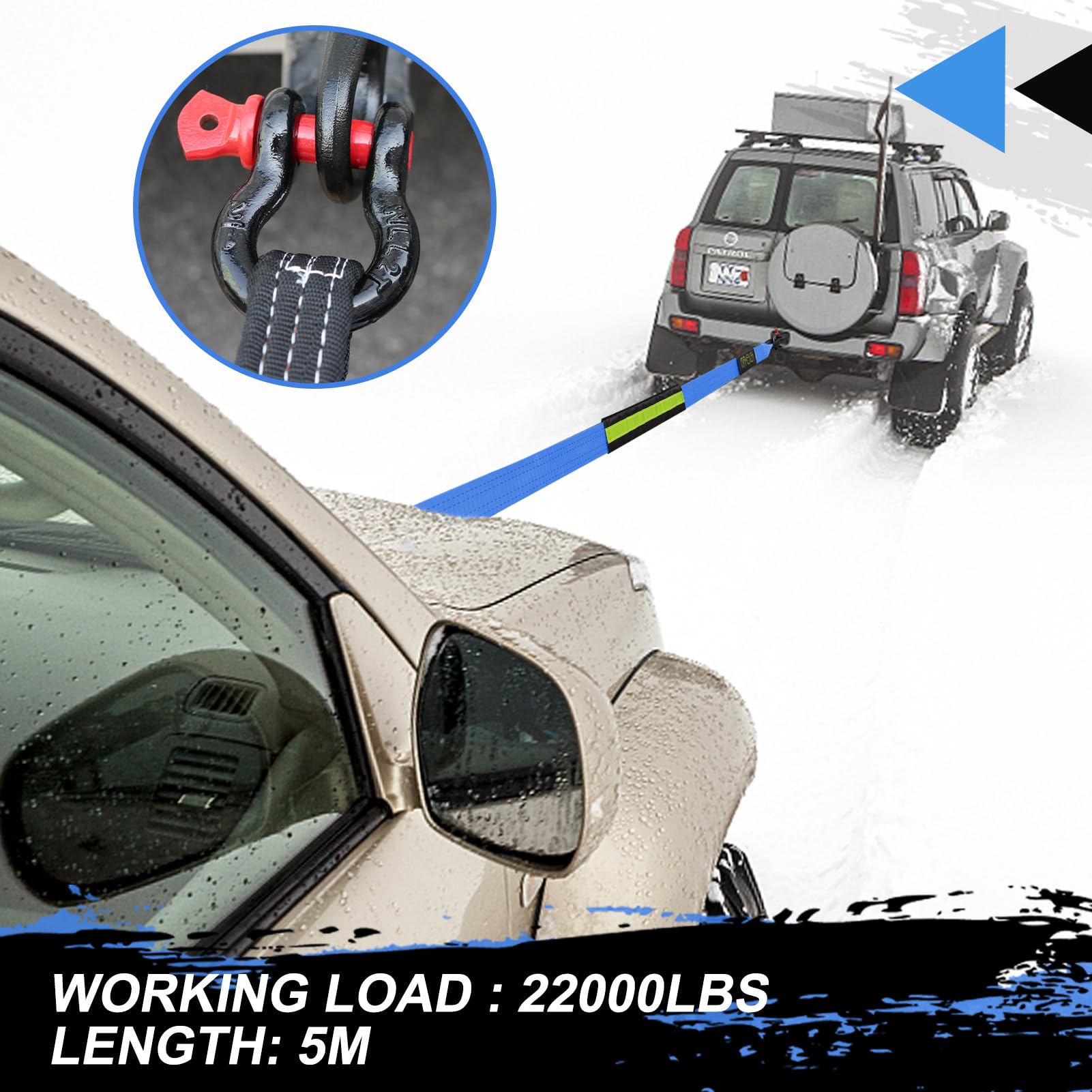 MAIKEHIGH Towing Rope 15 Ton (33,700 Lbs), 6M x 7.6cm Off-Road Recovery Tow Strap with 2 Gloves for Car, Truck, SUV, Snow (Green)