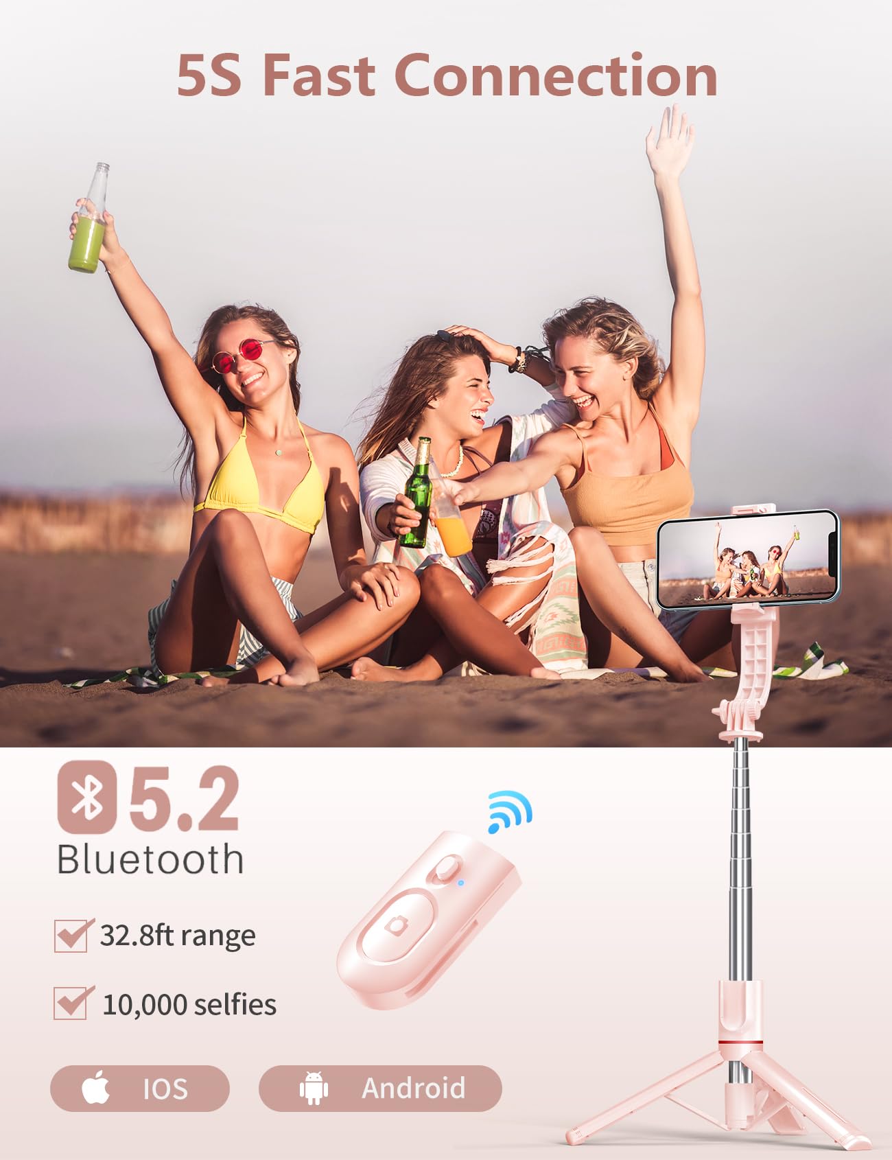 Selfie Stick Tripod with 2 Fill Lights, 45'' Extra Long Phone Tripod with Detachable Remote, Compatible with iPhone, Samsung, Smartphones