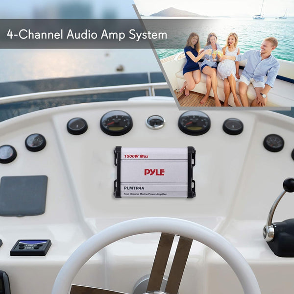 Pyle 4-Channel Marine Amplifier Receiver - Waterproof and Weatherproof Audio Subwoofer for Boat Stereo Speaker & Other Watercraft - 1200 Watt Power, Wired RCA, AUX and MP3 Audio Input Cable