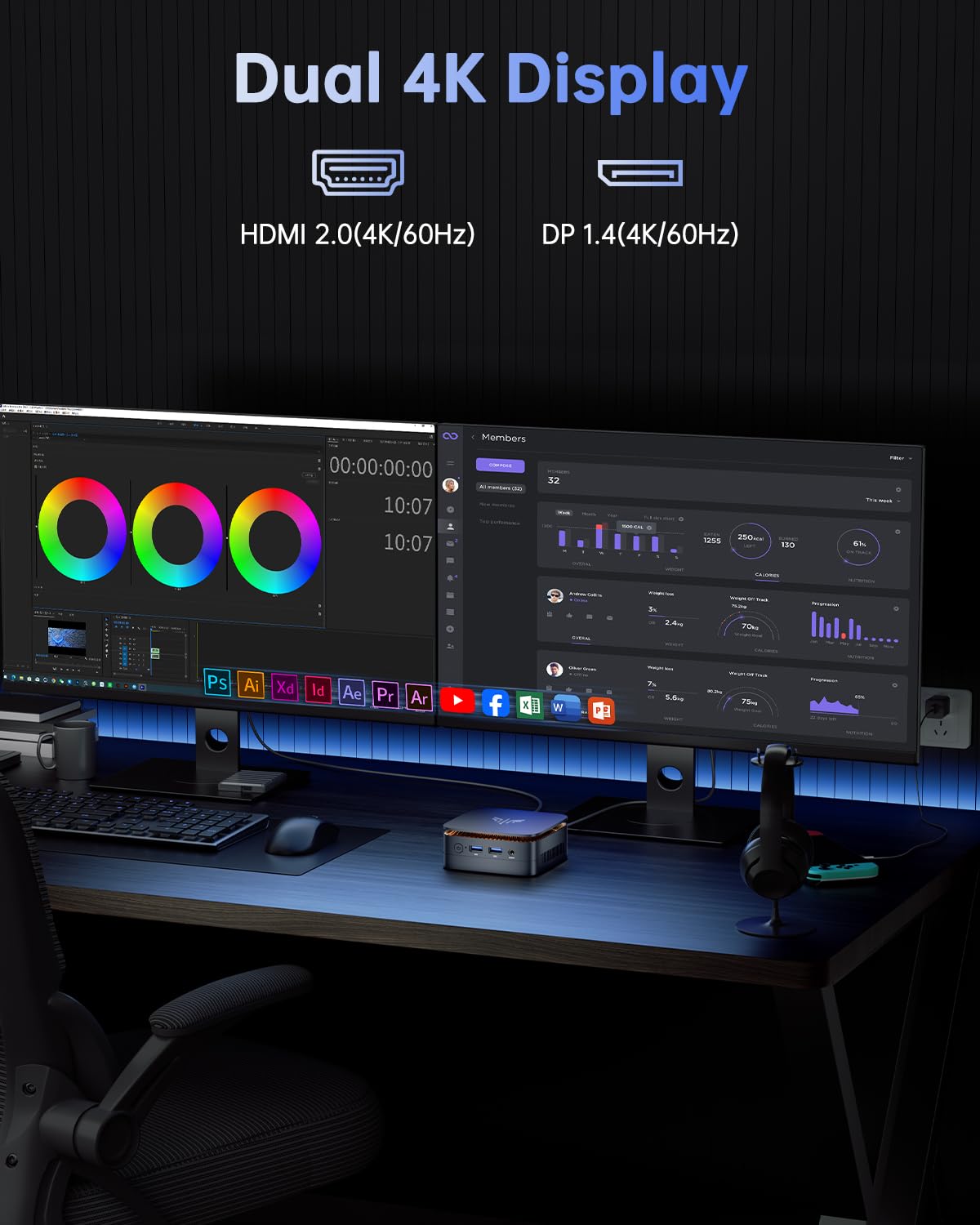 NiPoGi Essenx E1 Mini PC Ιntel Alder Lake-Ν95 (Up to 3.4GHz), Mini PC Windows 11 Pro 16GB RAM 512 GB M.2SSD, Mini Computer 4K@60Hz Dual Display/WiFi/BT, Mini Desktop PC for Business, Office