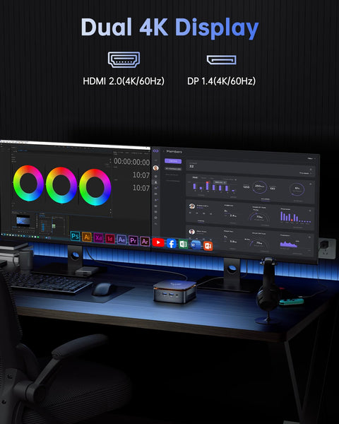 NiPoGi Essenx E1 Mini PC Ιntel Alder Lake-Ν95 (Up to 3.4GHz), Mini PC Windows 11 Pro 16GB RAM 512 GB M.2SSD, Mini Computer 4K@60Hz Dual Display/WiFi/BT, Mini Desktop PC for Business, Office