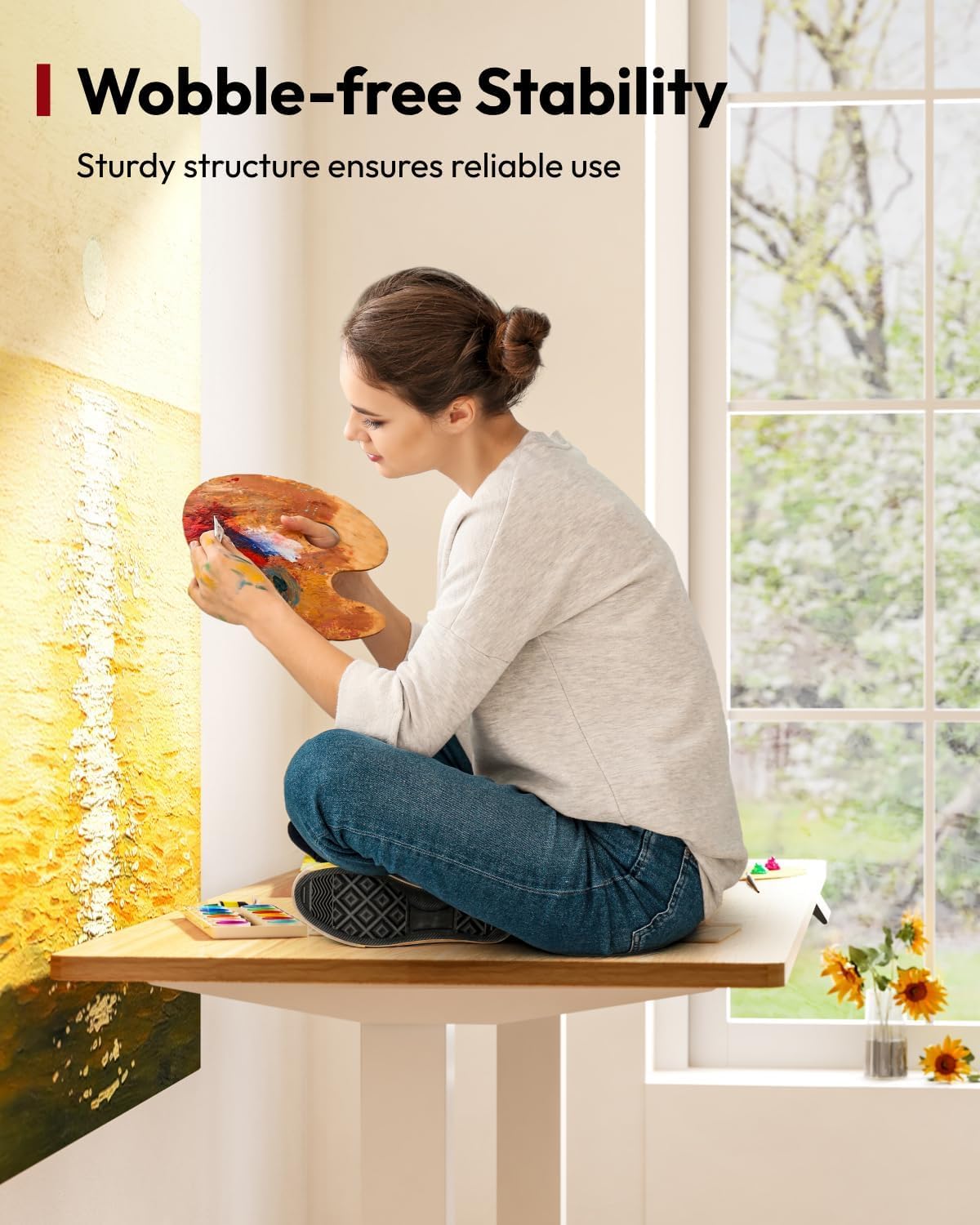 SANODESK QS1+140 * 60 Electric Standing Desk Height Adjustable Standing Desk With Memory Smart Panel Sit Stand Table With Hooks and Cupholder for Home Office （Black Frame+ Black Desktop）