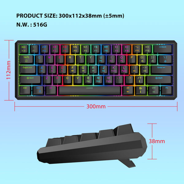 Snpurdiri 60% Wired Mechanical Gaming Keyboard, Mini 61-Key With Red Switches for PC, Windows XP, Win 7, Win 10 (Black-Red)