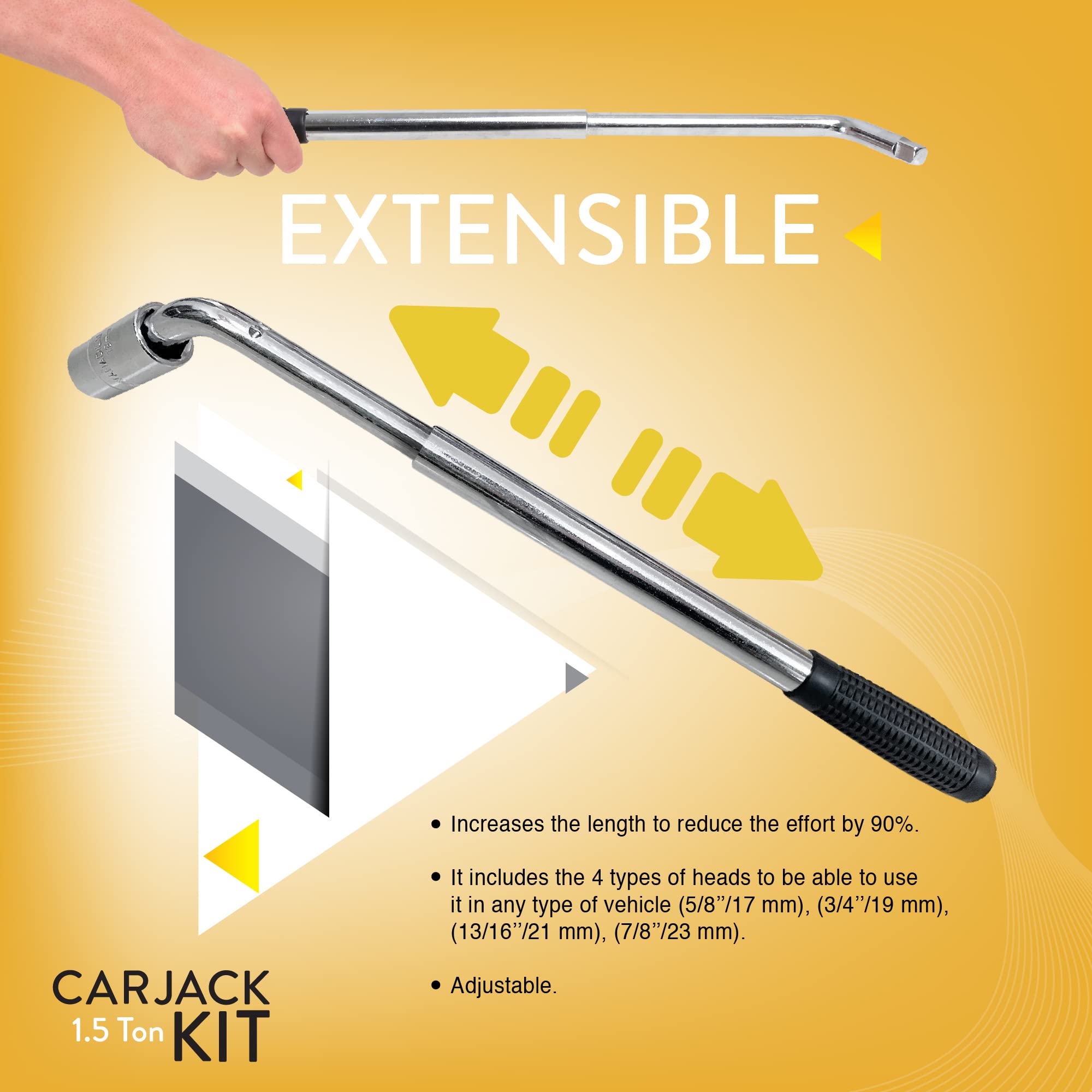 Car Jack Kit | Scissor Jack for Car 1.5 Ton (3,300 lbs) - Tire Jack Tool Kit | Portable, Ideal for SUV and Auto - Universal Emergency Kit with Lug Wrench | Heavy Duty Material