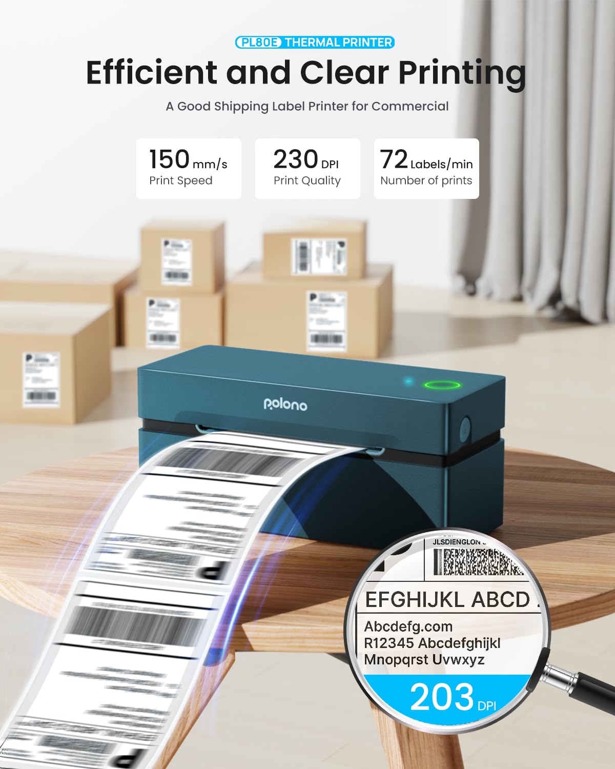POLONO Bluetooth Thermal Shipping Label Printer, Wireless 4x6 Shipping Label Printer for Small Business, Support iOS, Android, Windows and Mac, Compatible with Amazon, Ebay, Shopify, Etsy, USPS (Grey)