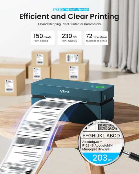 POLONO Bluetooth Thermal Shipping Label Printer, Wireless 4x6 Shipping Label Printer for Small Business, Support iOS, Android, Windows and Mac, Compatible with Amazon, Ebay, Shopify, Etsy, USPS (Grey)