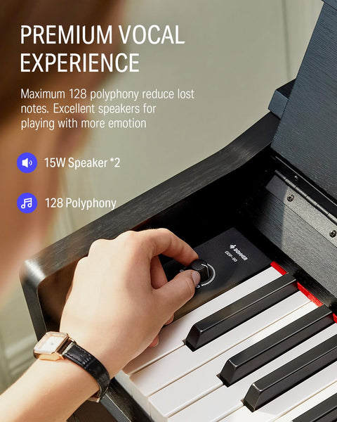 Donner DDP-60 88 Key Digital Piano for Beginner, Electric Keyboard with Velocity-Sensitive Keys, 128 Voices, 83 Rhythms, 8 Reverb Effects, 5 Strength Curves, Auto Chord, Gray