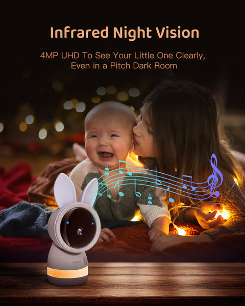 ARENTI 2.5K 5Ghz&2.4G Wifi Baby Monitor with Camera,5-inch 720P Display,Night Vision,Pan Tilt,Night Light,Auto Track,3350mAh Battery,Cry&Motion Detection,2-Way Talk,App&Screen Control