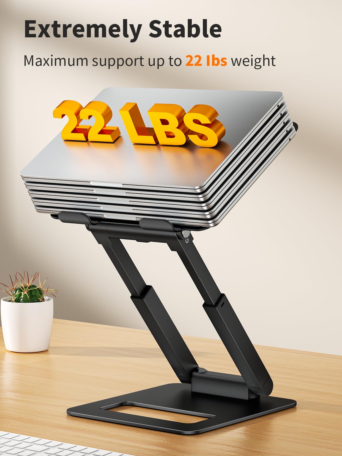 Adjustable Height Laptop Stand for Desk, Ergonomic Sit-Stand Computer Riser for Good Posture, Aluminum, Protecting Spine, Compatible With MacBook Pro,