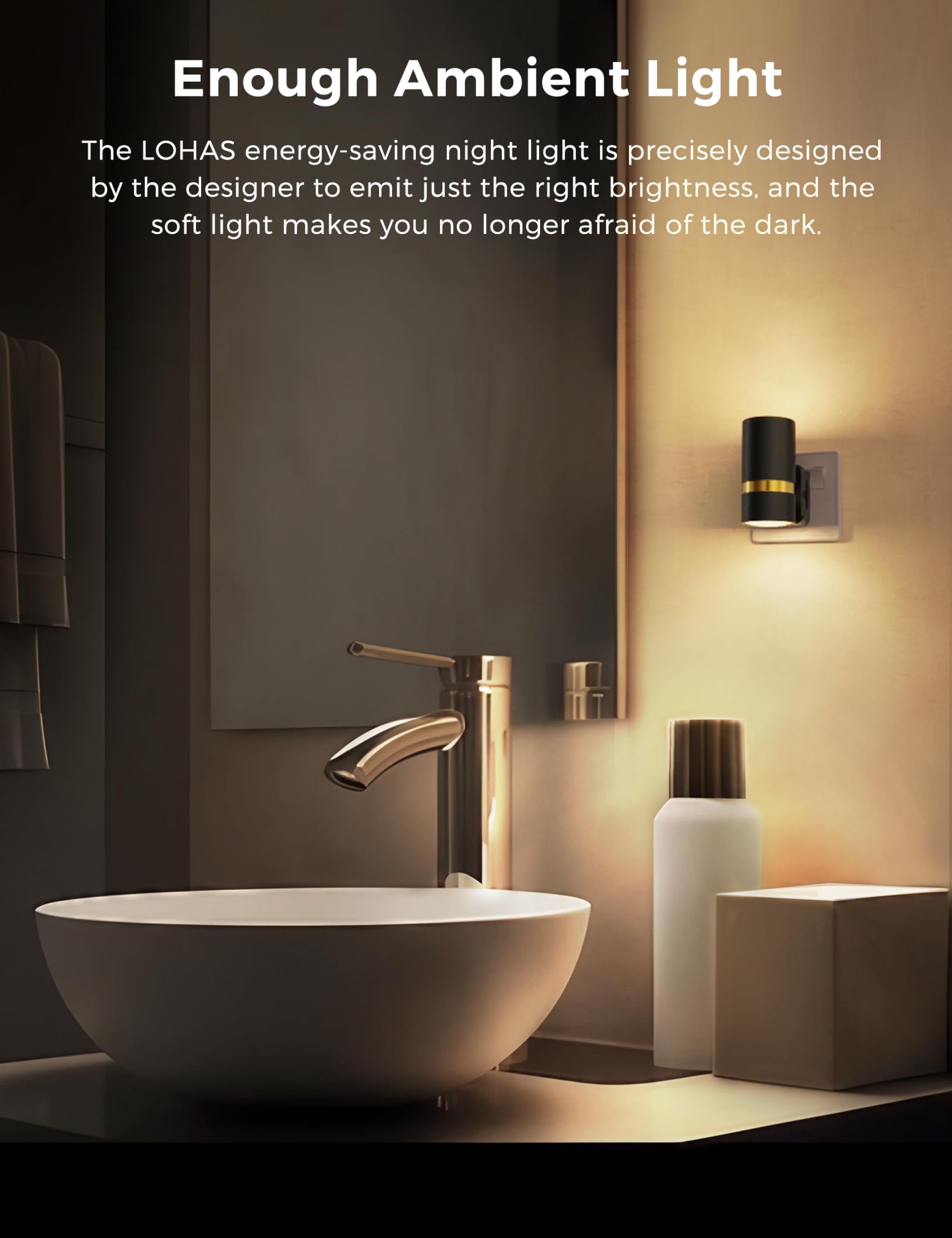 LOHAS-LED Night Light Plug in Wall, 1 Pack, Dimmable Nightlight, Dusk to Dawn Sensor, Brightness Adjustable 0-100LM, 3000K Warm White, Plug-in Modern Night Light for Hallway Bedroom Stair Bathroom