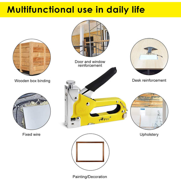 Upholstery Staple Gun Heavy Duty, TOPEC 3-in-1 Stapler Gun with 600 Staples, Manual Brad Nailer Power Adjustment Stapler Gun for Wood, Crafts, Carpentry, Decoration DIY