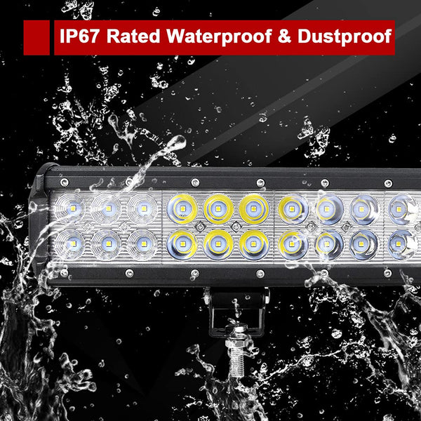 Willpower 126W 20 Inch LED Light Bar + 23 Inch License Plate Holder Universal Aluminum + Wiring Harness Kit Mount Bull Bar Front Bumper Number Plate Frame for Off Road Work Light