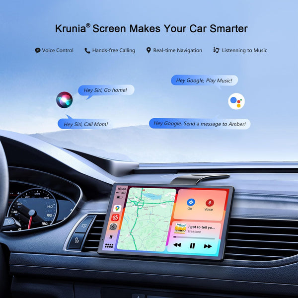 Krunia 8'' Portable Car Screen for Apple CarPlay & Android Auto, 1440x900 HD Display, Magnetic Mount, OTA Updates, Portrait and Landscape Modes, Backup Camera, Bluetooth, Voice Control, GPS Navigation