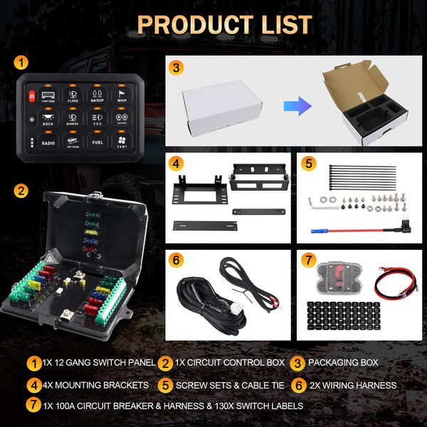 Chelhead 12V/24V Switch Control Panel RGB 6 Gang Dimmable Multi-Function Programmable Switch Panel Acc Battery Control Waterproof, Compatible with Truck Boat SUV RV Trailer Marine ATV UTV