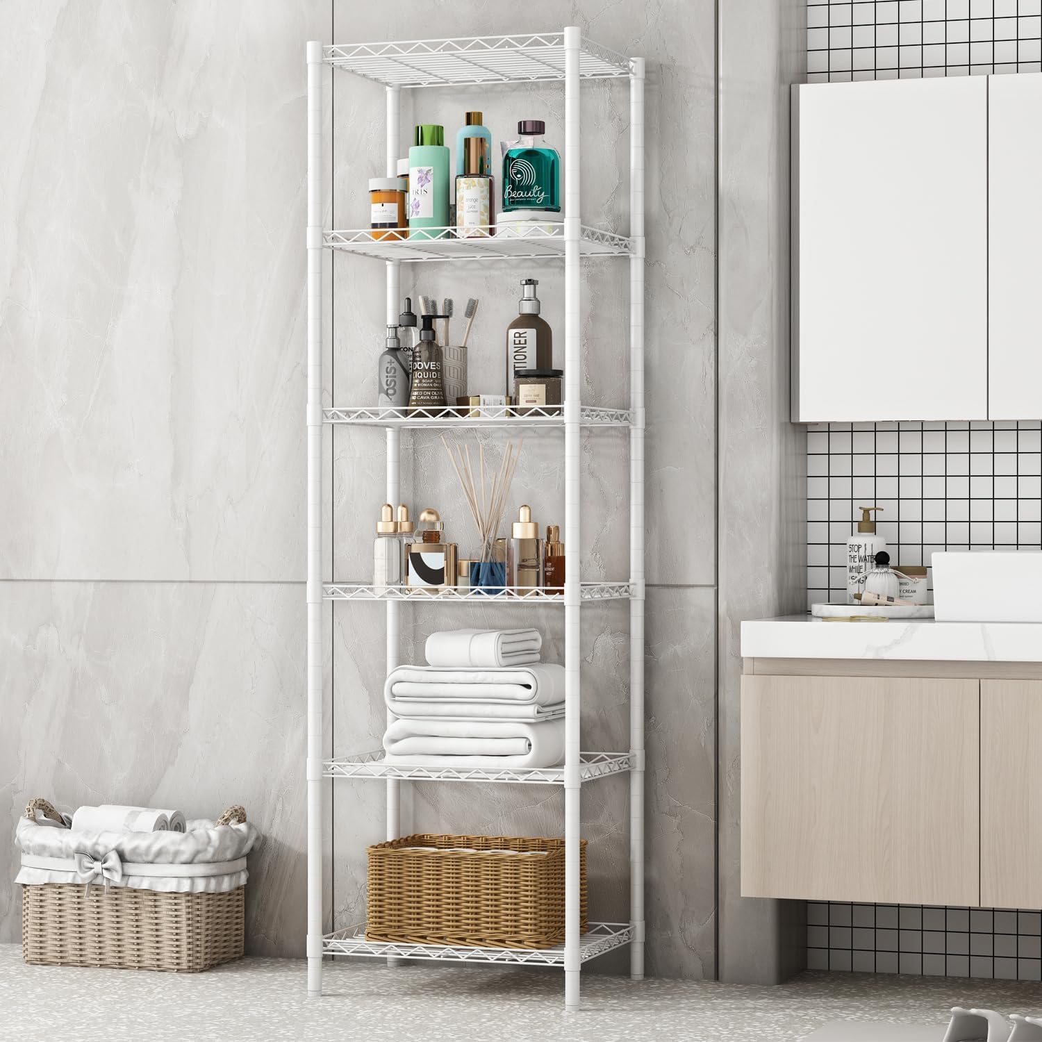 FTEYUET 6-Tier Metal Shelving Unit, Wire Shelving Unit, Kitchen Storage Unit Shelving Units for Storage, Heavy Duty Standing Shelf Units Shelves for