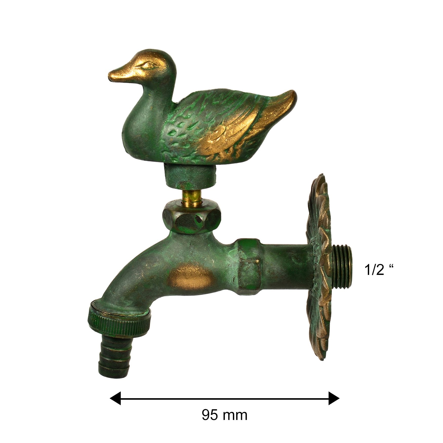 Variosan Retro Garden Tap, 1/2-Inch, Patinated Brass, Large Gap Between Tap and Wall, Solid Wall Rosette