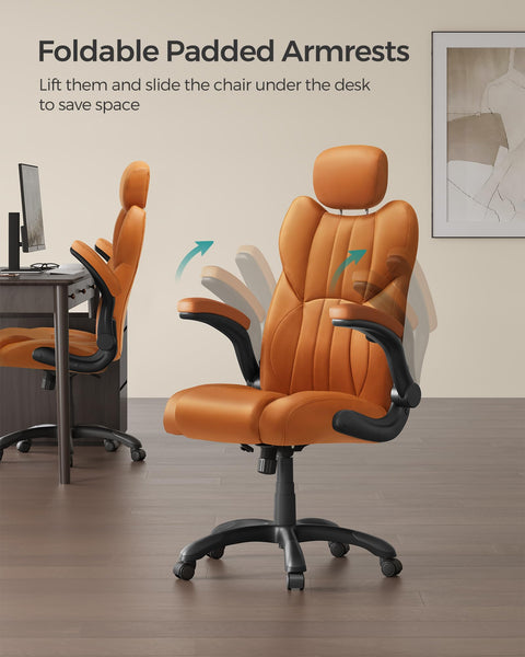 SONGMICS Office Chair, Ergonomic Gaming Chair, Adjustable Headrest, Tilt Function, Foldable Armrests, Swivel Castors, Adjustable Height, E-sports Chair, Ink Black OBG65BKUK