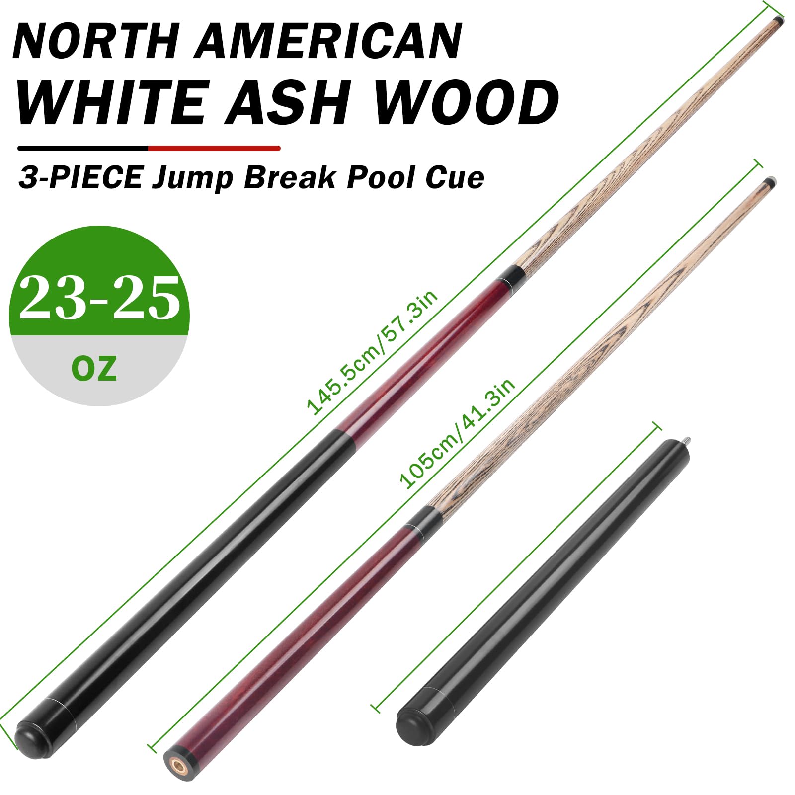Aklot Pool Cue, Heavy Hitter Jump Break Cue 23~25oz 1 Pool Stick 14mm Bakelite Tip for Explosive Breaks and Effortless Jumps