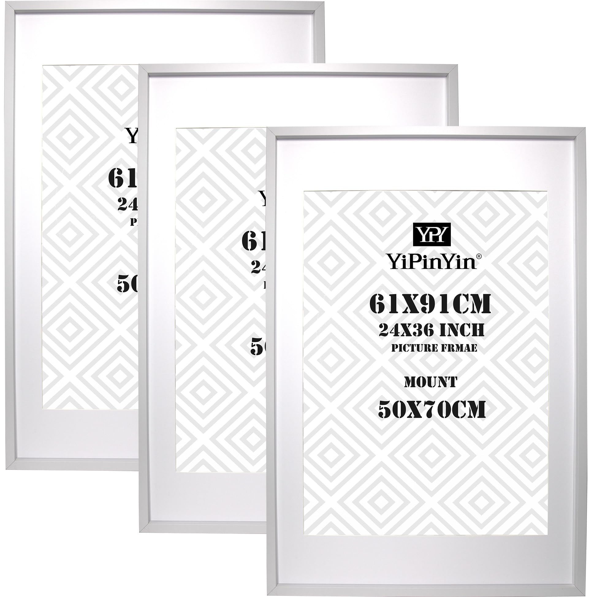 Black 50x70cm Boxed Picture Frames Set of 3 with Mounts for 40x60cm, 70x50cm poster frame with Acid Free mount for 40x60cm photo (Black 3Pack)