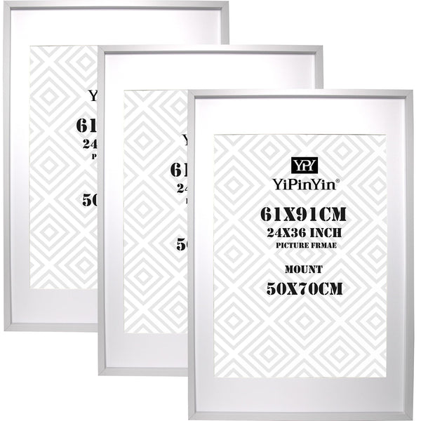 Black 50x70cm Boxed Picture Frames Set of 3 with Mounts for 40x60cm, 70x50cm poster frame with Acid Free mount for 40x60cm photo (Black 3Pack)