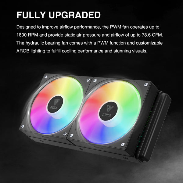 GAMDIAS AURA GL240 V2 AIO, 240mm CPU Liquid Cooler, Easy Cable Routing Design, Rotatable Performance Pump, 2 x 120mm Low-Noise PWM ARGB Fan w/ MB Sync, AMD AM5/AM4；Intel LGA 1851/1700/115x/1200, White