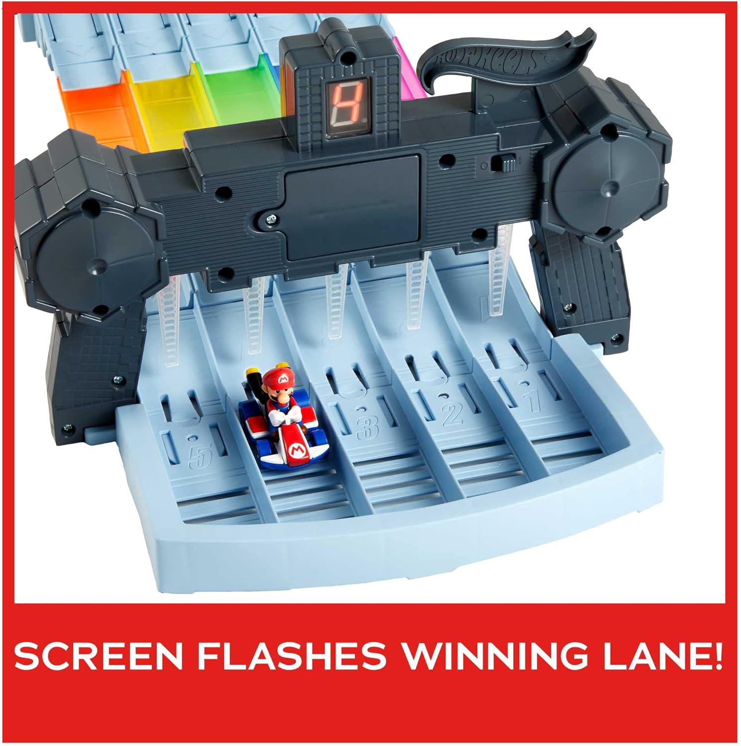 Hot Wheels Mario Kart Rainbow Road Raceway 8-Foot Track Set with Lights & Sounds & 2 1:64 Scale Vehicles, Toy Gift for Kids Ages 4 Years Old & Up, GXX41