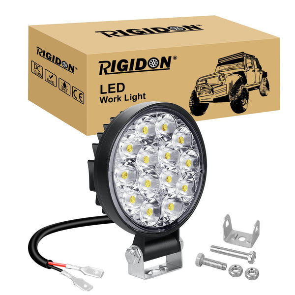 RIGIDON 4 Pcs Round Mini Ultr Thin Led Work Light, 3.2 inch 42W Spot Beam, 12V 24V Outdoor Driving Lights Lamp for Car Off road Boat Truck 4x4 SUV ATV Tractors Excavator, 6000K White, Fog Lamp
