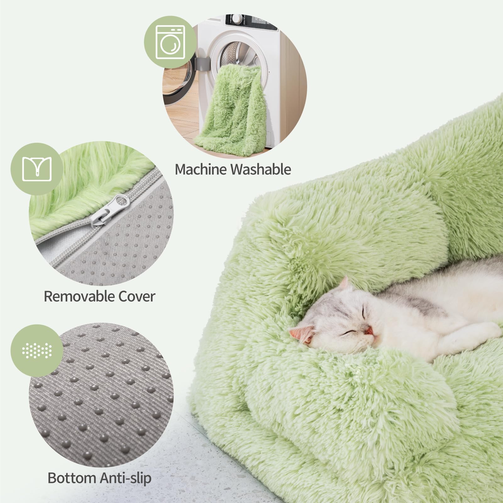 MEWOOFUN Stylish Cat Sofa - Large Plush Washable Couch for Indoor Cats & Small Dogs, Soft Calming Beds with Anti-Slip Bottom, Green