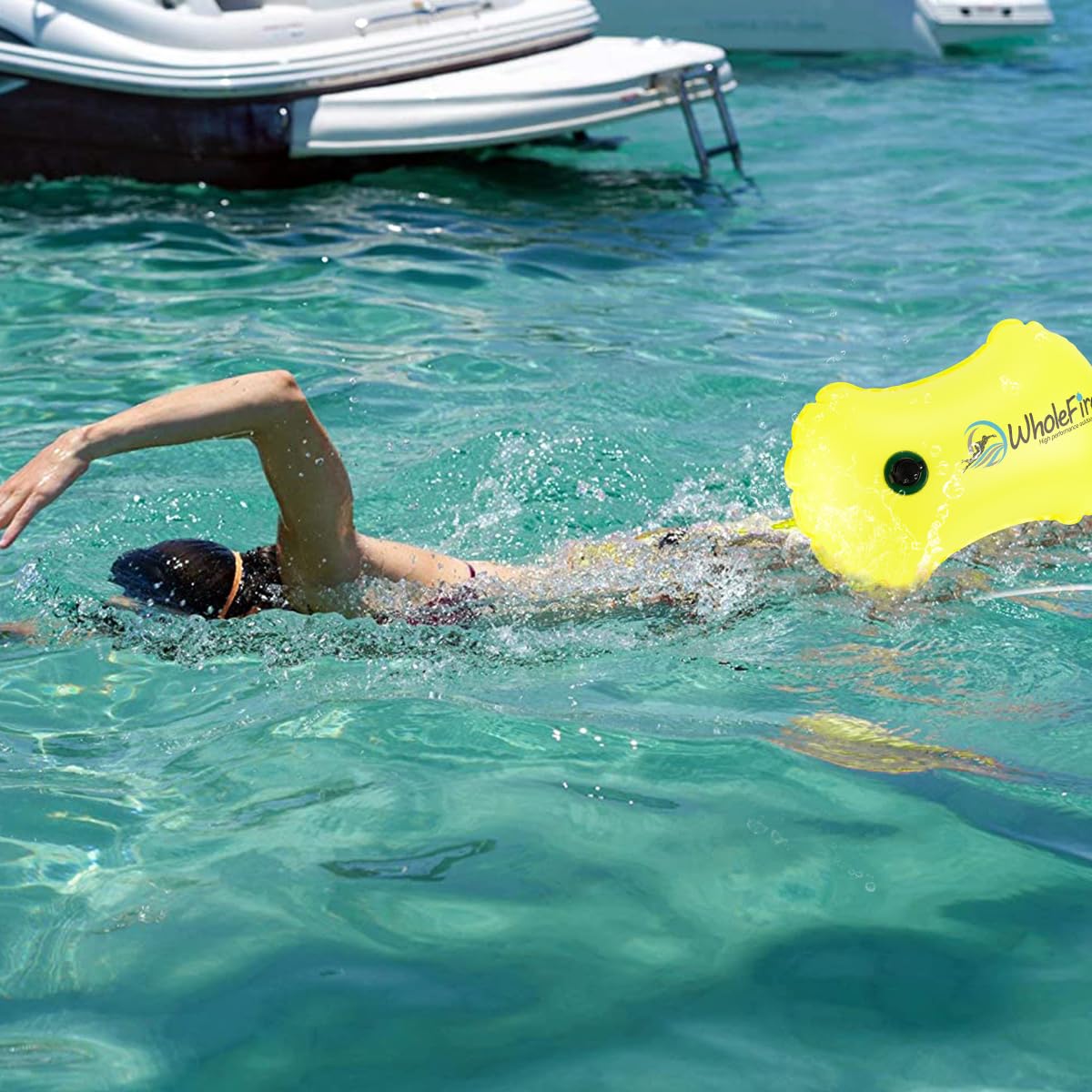 WholeFire 20L Swim Buoy Waterproof Inflatable Dry Bag Swim Safety Float for Water Sports, Open Water Swimmers, Triathletes, Kayakers and Snorkelers